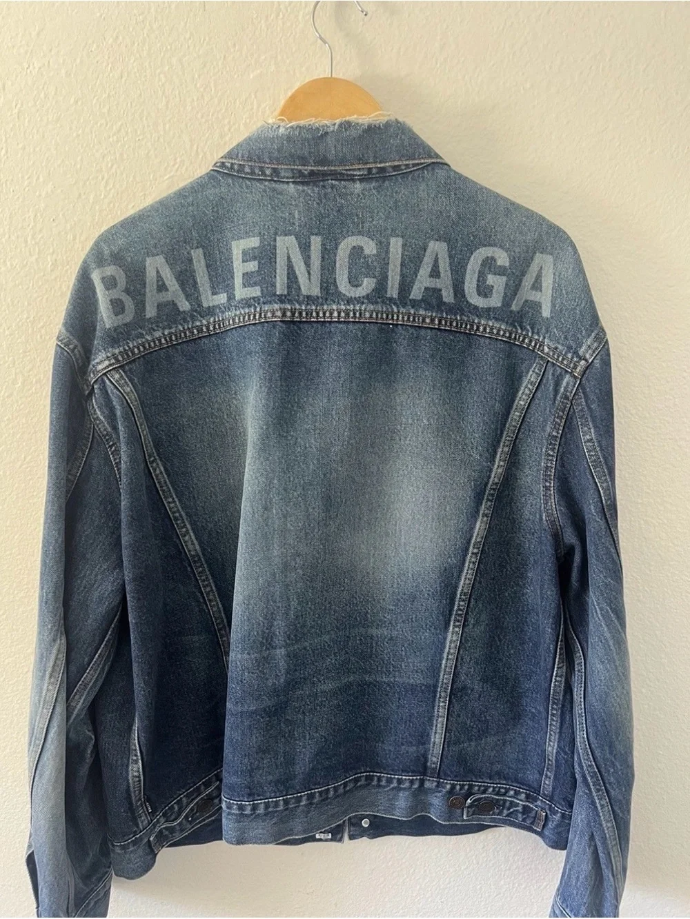 Balenciaga Men's Washed Blue Denim Jacket with Back Logo